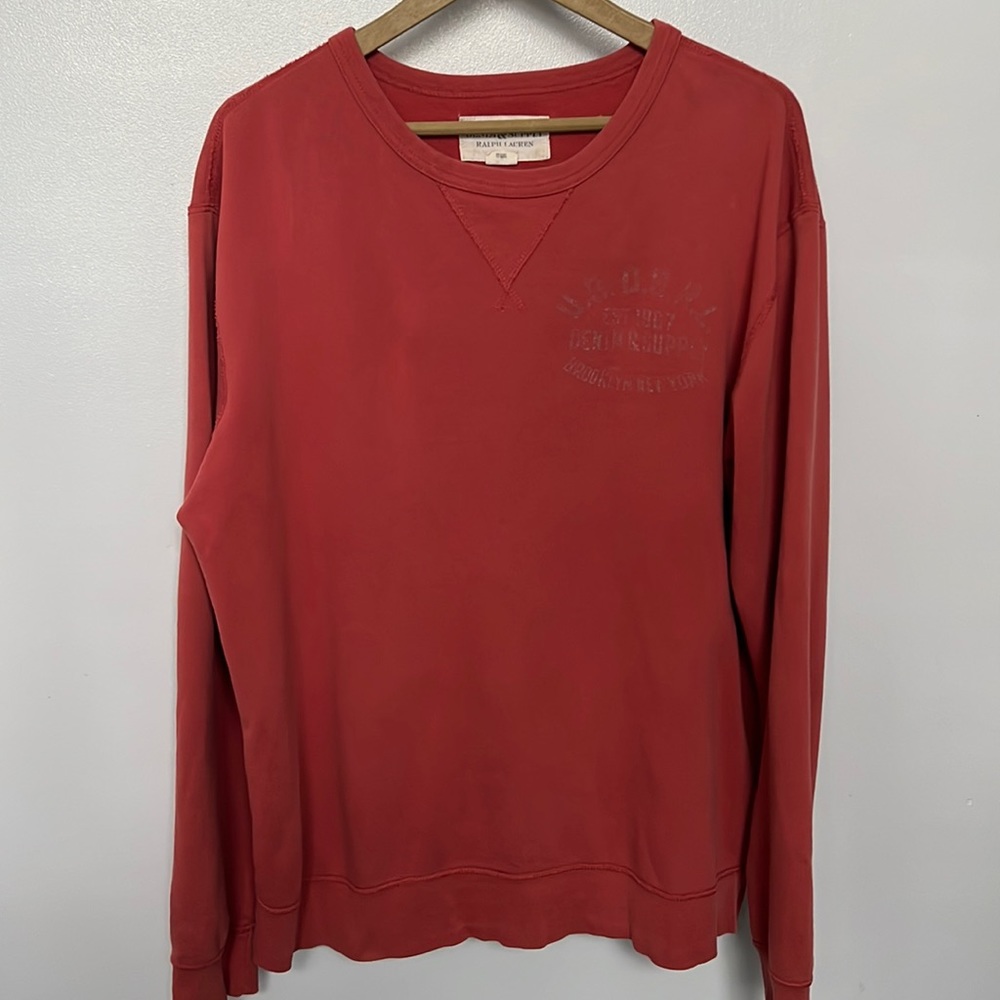 Vintage Denim Supply Ralph Lauren Red Men's Large Crewneck Sweatshirt Y2K
